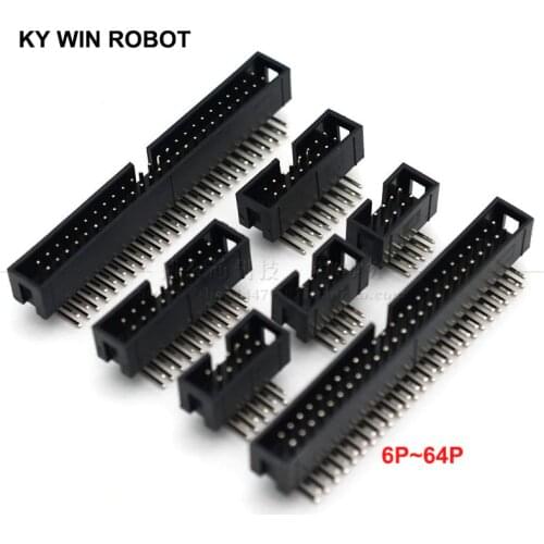 10PCS DC3 6P 8P 10P 12P 14P 16P 20P 26P 30P 34P 40P 50P 64P 2.54mm Socket Header Connector ISP Male Double-spaced Angle IDC JTAG