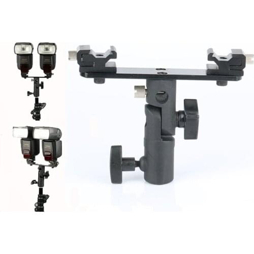 E2 Adjustable Double Flash Bracket Dual Hot Shoe Speedlight Stand Umbrella Swivel Lamp Bulb for canon nikon yongnuo godox flash