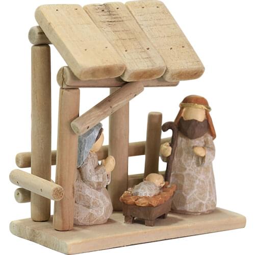 Christmas Nativity Ornament Manger Character With Wooden House Christian Nativity Ornaments Beautiful Home Room Desktop Decor