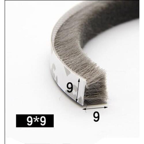 5METER/ROLL Base9*H9mm Self Adhesive Dustproof Aluminum Window Door Tape Brush Seal Strip Weatherstrip Draught Excluder