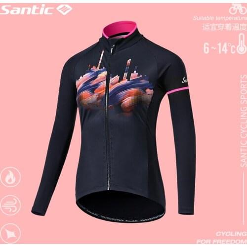 Santic Women Cycling Jackets Winter Warm Fabric Riding Fleece Windbreaker MTB Bike Coat Reflective Jacket Asian Size S-3XL