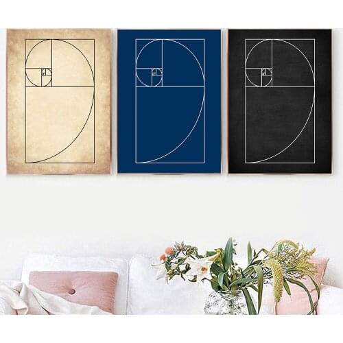 Fibonacci Spiral Wall Golden Ratio Wall Art Poster Mathematics Student Print Canvas Painting Teaching Aid Decoration Picture
