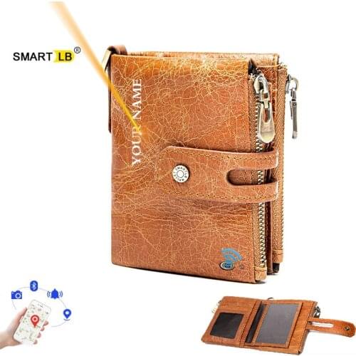 Smart Wallet GPS Record Bluetooth Coin Purse Chain Wallet Genuine Leather Card Holders Men Zipper Wallets