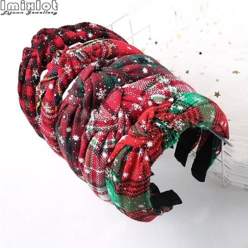 Christmas Design Top Knot Headbands For Women Handmade Wide Fabric Twist Hairband Elastic Hair Hoop Accessories Headwear Gift