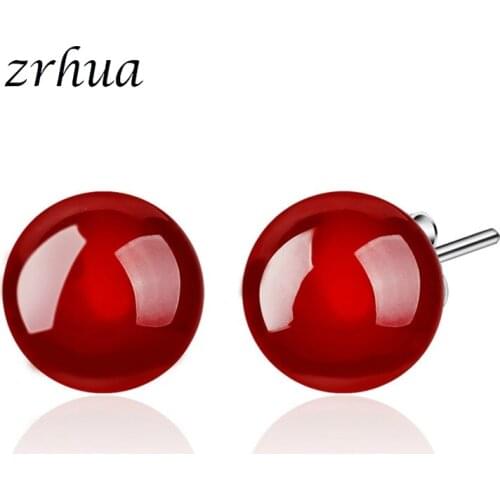 ZRHUA Wholesale Original Silver Color Earrings Red Black Crystal Stud Earrings For Women Girls Jewelry Gift Free Shipping