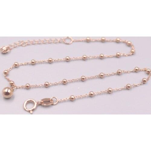 Au750 18K Rose Gold Anklet Womans Carved Beads Chain 1.8mm Small Beads Womens Loving Heart Link Anklet 21.5+2.5cmL