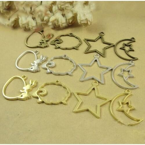10pcs/lot animals Star shape UV Resin Charm magic bar Metal Frame Pendant Gold Charm Bezel Setting Cabochon Setting DIY Jewerly