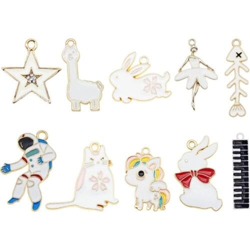 GraceAngie 10Pc Animals Charms for bracelet Enamel Star Dancer Horse Fish Bone Rabbit alloy Pendants necklace earring keychain