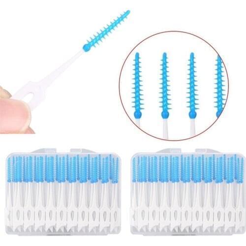 40Pcs/bag Adults Soft Interdental Brushes Clean Between Teeth Floss Brushes Toothpick ToothBrush Dental Oral Care Tool PP+TPE