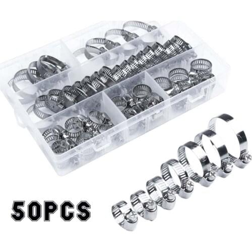 50pcs / Box Mixed Packing Hose Collar Clip 304 Stainless Steel Clamp 8-38mm Series Assembled hose clamp clamp spring clamp