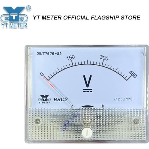 69c9 DC voltmeter 5V 10V 15V 20V 30V 50V 75V 100V 150V 200V 250V 300V 450V 500V 600V pointer 64 * 80mm voltage measurement