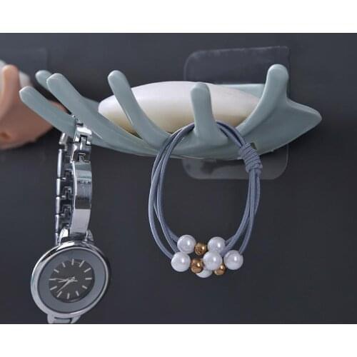 Bath Accessory 3 Colors Creative No-punching Six Wall-mounted Bathroom Soap Tray Crown Shaped Space Saving Holder for Kitchen