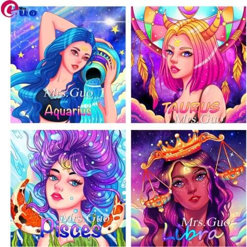 5D DIY Diamond Painting Pretty anime girl Star Signs Mosaic Zodiac Full Diamond Embroidery Cross Stitch Mosaic Constellation Art