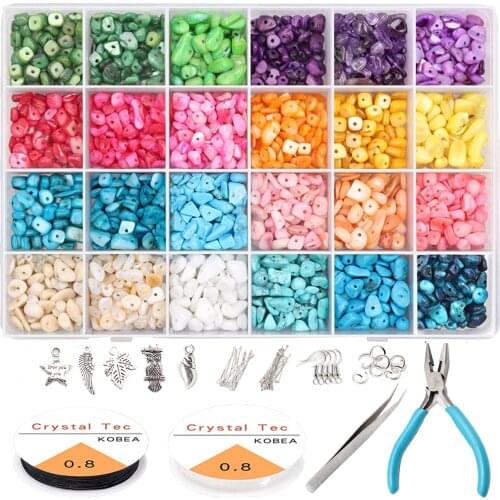 Natural Gemstone Crystal Chip Beads with Spacer Stone Bicone Beads Kit for DIY Necklace Bracelet Earring Jewelry Making Supplies