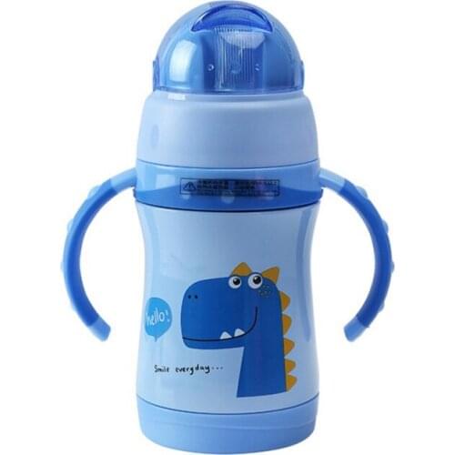 Baby Cup Cartoon School Drinking Water Bottle Stainless Steel Straw Sippy Cup With Handles