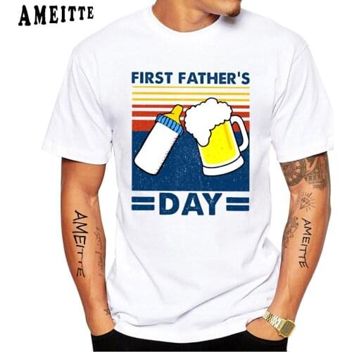 New Summer Men Short Sleeve Funny First Fathers Day Essential T-Shirt Funny Print White Casual Tops Hip Hop Cool Boy Tees