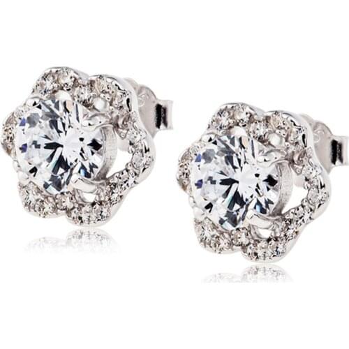 GNE0900 100% Fine 925 Sterling Silver Earring Beauty Lovely Crystal Flower Earrings Fashion Jewelry & Accessories For Women