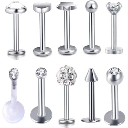 JUNLOWPY 1pcs Crystal Labret Monore Rings Lip Piercings Star Orelha Cartilage Ear Helix Stud Tragus Barbell Body Jewelry Earring