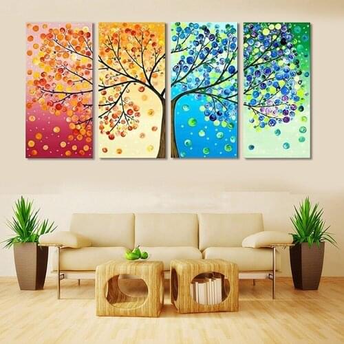 4 Pieces Picture Painting Wall Art Room Decor Print Poster Wall Pictures for Living Rich tree Room Canvas Painting Framed