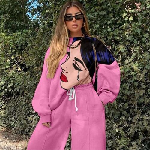 Womens Warm Tracksuit Set Autumn Winter Fashion Printed Sweatshirt Sportswear Sports Two-piece Suit Women Fall Clothing 2021