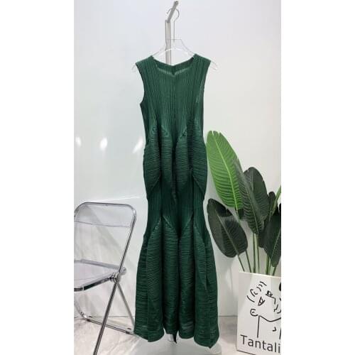 Miyake Pleated Dress 2021 Summer sleeveless flower bud dress long plus size dress Korean style aesthetic causal clothes