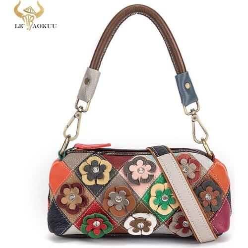 Multi-Colorful Real Leather Luxury Brand Ladies Flower Small Purse Handbag Over The Shoulder bag Women Design Tote bag 1120B