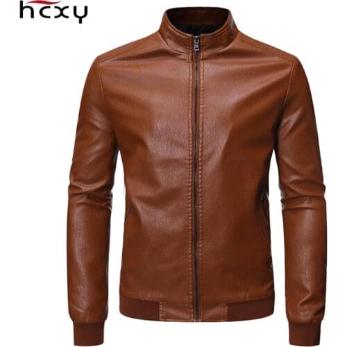 HCXY 2019 Mens Leather Jackets Men Faux Leather Coat Men Male Outwear Motorcycle Autobike Rib sleeve Windproof Plus size 5XL