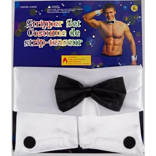Gay Men Sexy Costume Playboy Accessories Collar and Cuff Set Male Dancer Sexy Stripper Cosplay Costume Butler Waiter Lingerie