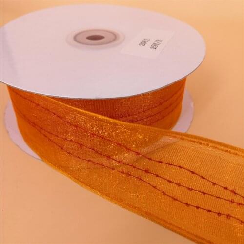N2001 38mm(1-1/2") Christmas yellow organza ribbon gift packaging wired edge ribbon 25yards roll