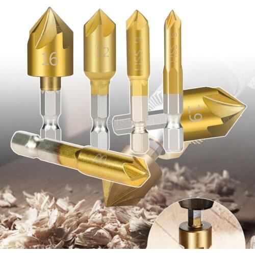 Countersink Drill Bit Set 1/4" Hex Shank Hss 5 Flute 90 Degree Wood Chamfering Cutter Chamfer Hex/round Boring For Metal Quick