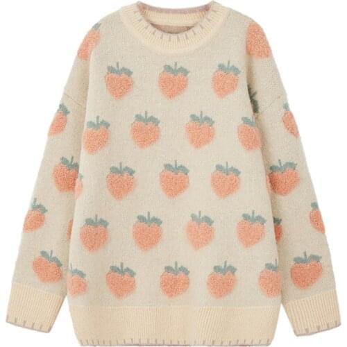 Peach strawberry sweater female college style 2020 new loose outer wear autumn and winter thick inner wear fashion pullover