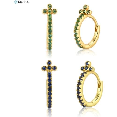 Kikichicc 100% 925 Sterling Silver Colorful Zircon Green Blue Pave Hoops Circle Huggies 9mm 2020 Fine Jewelry For European Jewel