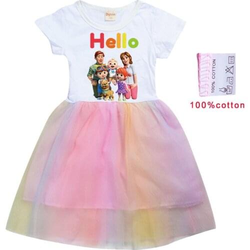 Ocomelons HELLO Kids Girl Princess Dress Fashion Tutu Cotton Dresses Summer Outfits dress for girls christmas dress for girls