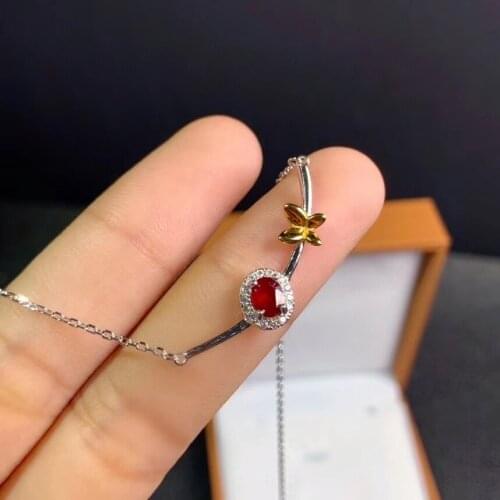 Elegant bowknot smiling face natural red ruby gem necklace natural gemstone pendant necklace S925 silver girl gift fine jewelery