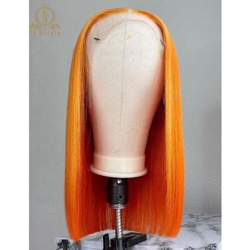 Highlight Ginger Orange Short Bob Wig For Black Women Blunt Cut Straight 613 Blonde Colored T Lace Human Hair Wig Na Beauty