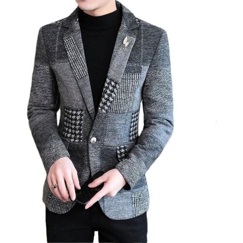 New Arrival Men Fleece Suit Single Button Leisure Blazers Jacket Mens Korean Fashion Slim Fit Casual Thick Blazer Suits 3XL