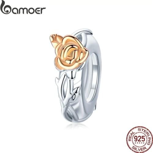 Bamoer Authentic 925 Sterling Silver Rose Flower Spacer Charms for 3mm Snake Bracelet & Bangle DIY Jewelry 2020 New BSC146