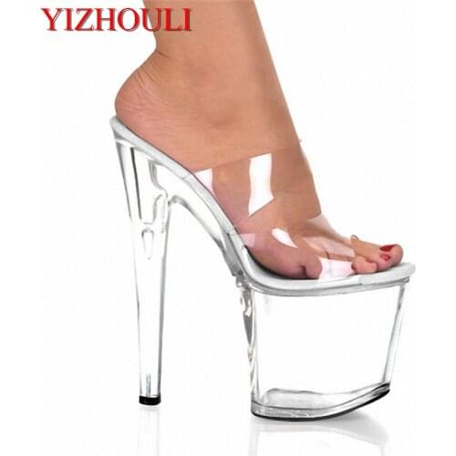 Transparent crystal slippers for women, 8 inch high heels 20 cm open toe sandals, girls stage sexy crystal sandals