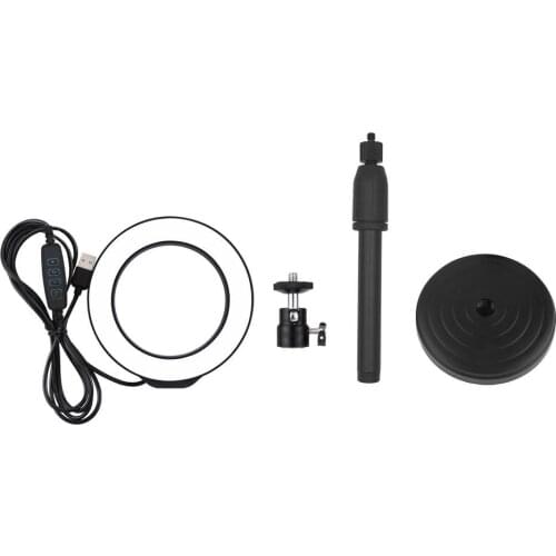 PULUZ PU391 4.6 inch 11.6cm USB 3 Modes Dimmable LED Ring Vlogging Photography Video Lights with Cold Shoe Tripod Ball Head