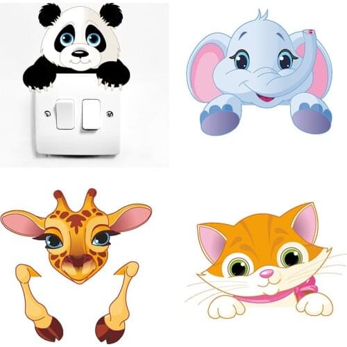 Cartoon Fox Switch Stickers Cute Elephant giraffe Wallpaper Kids Room Decoration Sticker Panda Decal Vinyl Bedroom Stickers