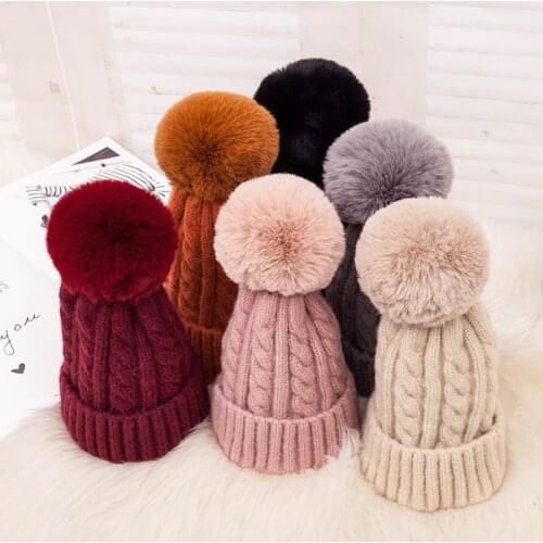 Fashion Winter Womens Hat Warm knitted Beanies Hats For Women Girl Skullies Beanies Caps Pom pom Hat Thick Female Cap Hair Ball