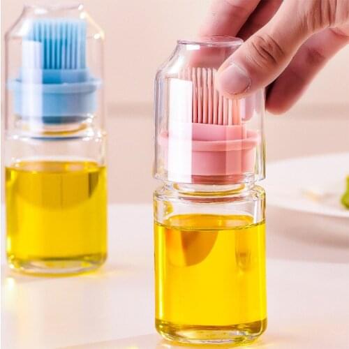 Silicone BBQ Grill Oil Bottle With Brush Grill Oil Brushes Liquid Oil With Cover Pastry Kitchen Baking BBQ Accessories Kitchen
