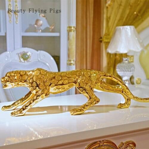 Modern Abstract Gold Panther Sculpture Geometric Resin Leopard Statue Wildlife Decor Gift Craft Ornament Accessories Furnishing