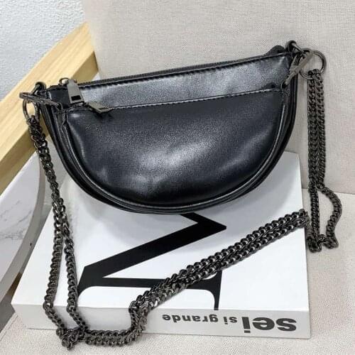 Vintage semicircle Saddle bag 2021 new Ladies handbag pu Leather Women messenger Crossbody bag for lady chain Sling bag wallet