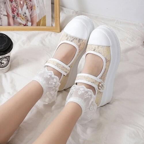 Ladies white lace sneaker Mary Janes Shoes Woman Flats slip on lolita Shoes 2021 kawaii girls Spring Summer zapatillas mujer