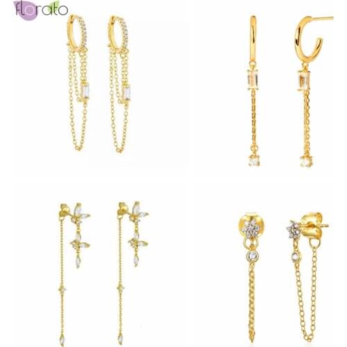 Simple Gold Silver color Double Chain Earrings for Women 925 Sterling Silver Ear Buckle Huggies Hoop Earrings Fashion Jewelry