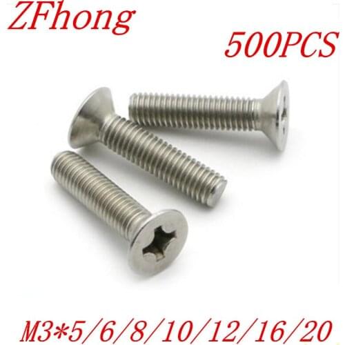 500PCS M3*6/8/10/12/14/16/18/20 Stainless Steel 304 Flat countersunk head machine screw