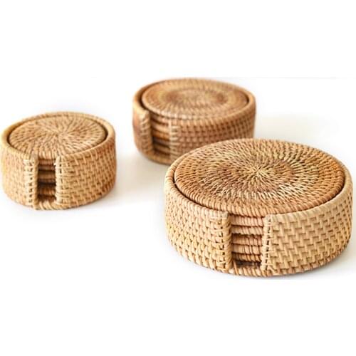 6Pcs Drink Coasters Set For Kungfu Tea Accessories Round Tableware Placemat Dish Mat Rattan Weave Cup Mat Pad Diameter 8/10/13cm