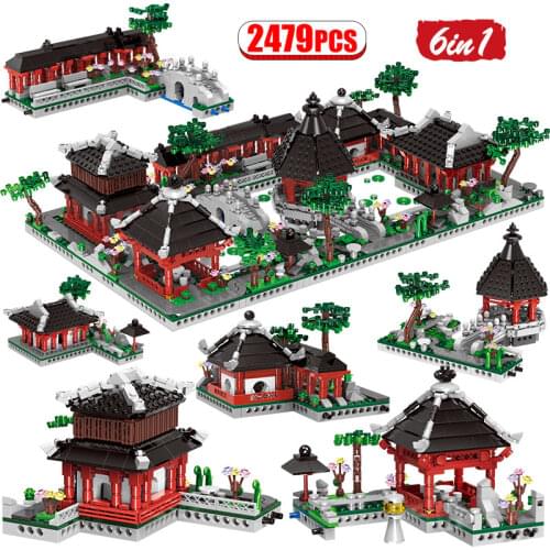 6 in 1 City Garden Creative Street View Model Building Blocks House Architecture MOC Bricks Education Toys for Kids Gift
