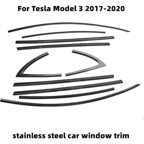 For Tesla Model 3 2017-2020 Accessories Stainless Steel Door Trim Cover Exterior Moulding Decoration Carbon Fiber Sticker Trim